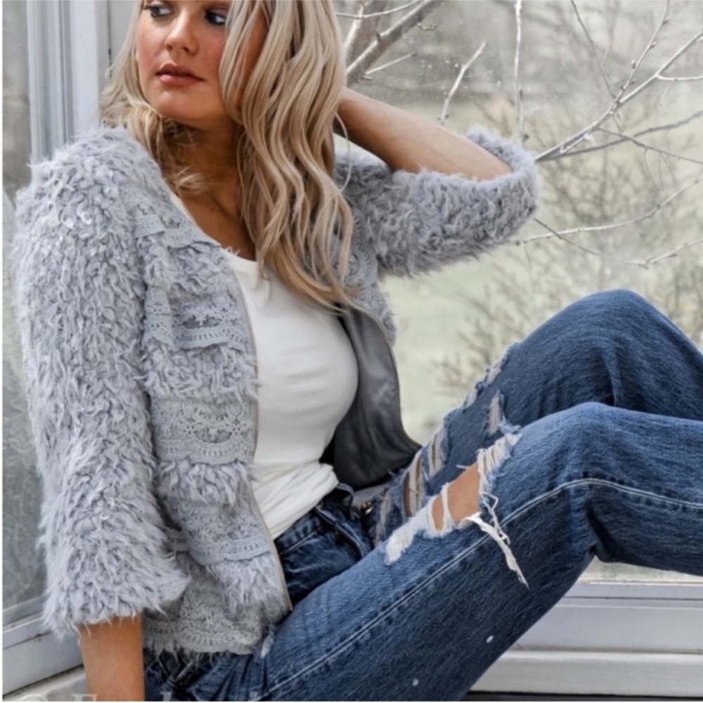 Lace Inlay Fuzzy Jacket - Picture 2 of 14